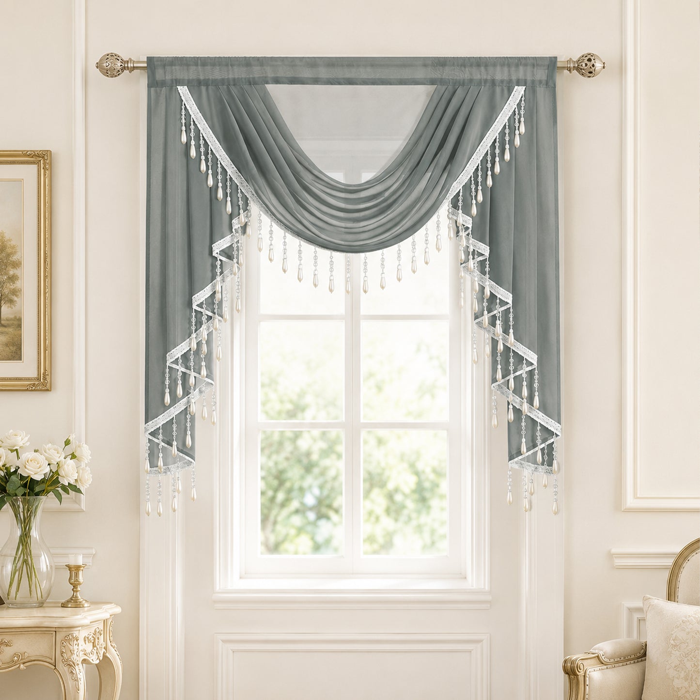Custom-Made Solid Sheer Waterfall Valance