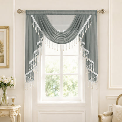 Custom-Made Solid Sheer Waterfall Valance