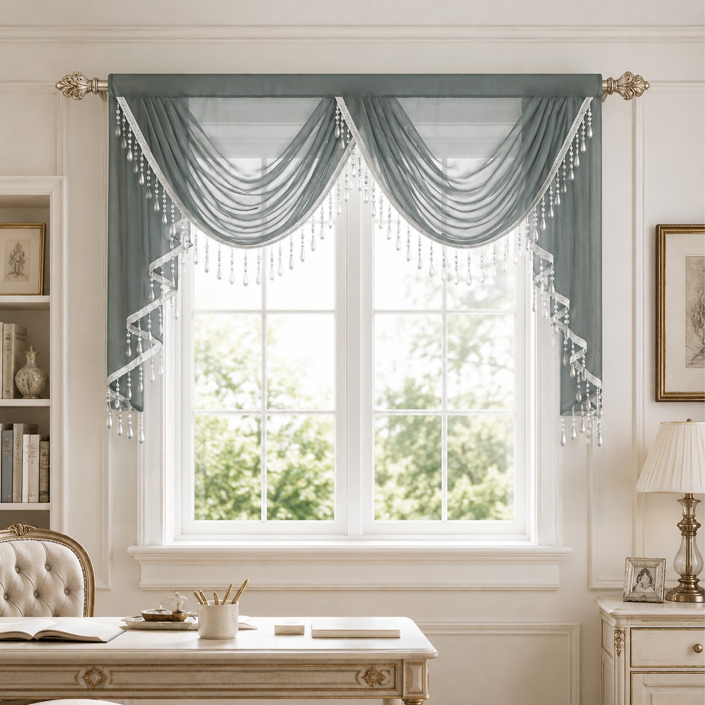 Custom-Made Solid Sheer Waterfall Valance