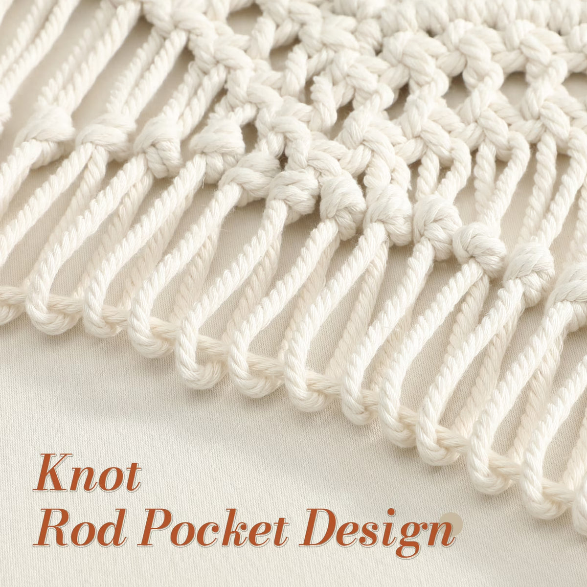 VOGOL Macrame Kitchen Window Valance with Beads, Handmade Cotton Woven Curtain for Wall Window Décor, 52" x 21"