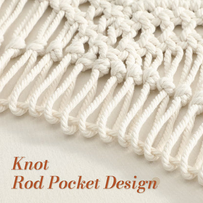 VOGOL Macrame Kitchen Window Valance with Beads, Handmade Cotton Woven Curtain for Wall Window Décor, 52" x 21"