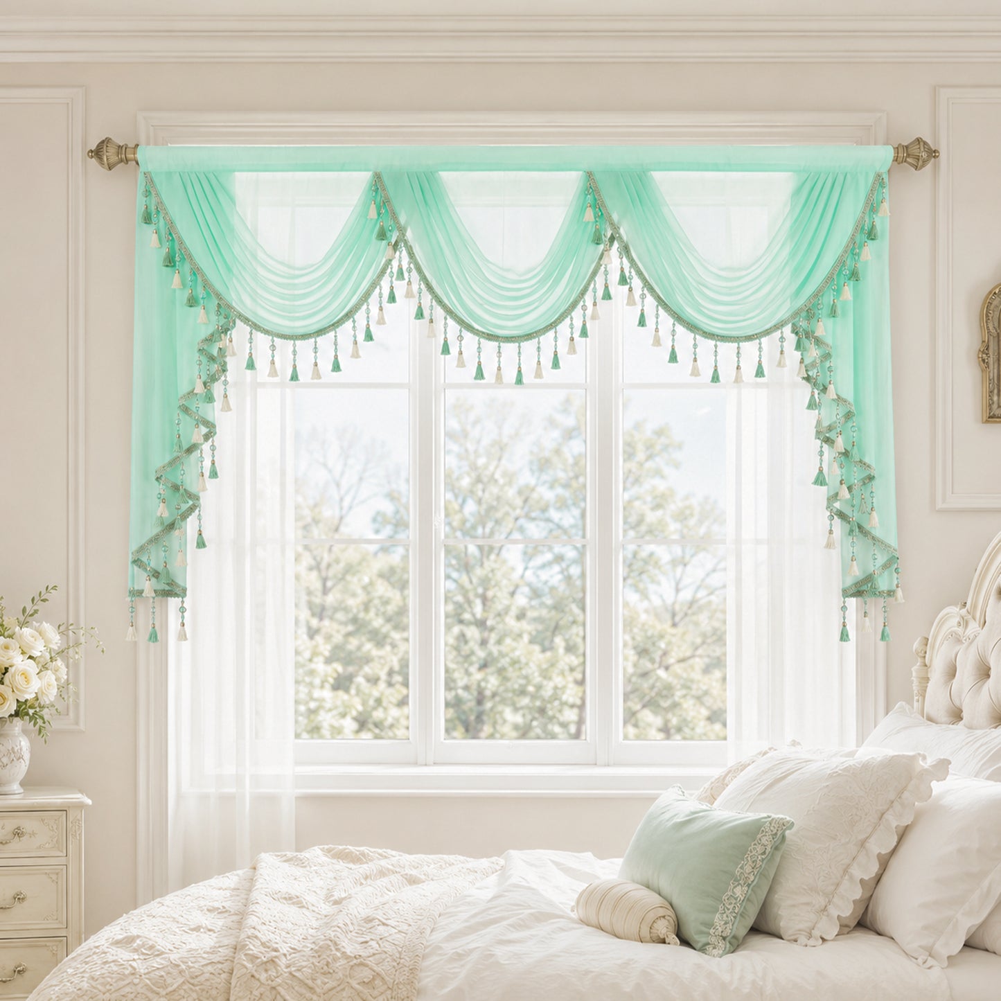 Custom-Made Solid Sheer Waterfall Valance