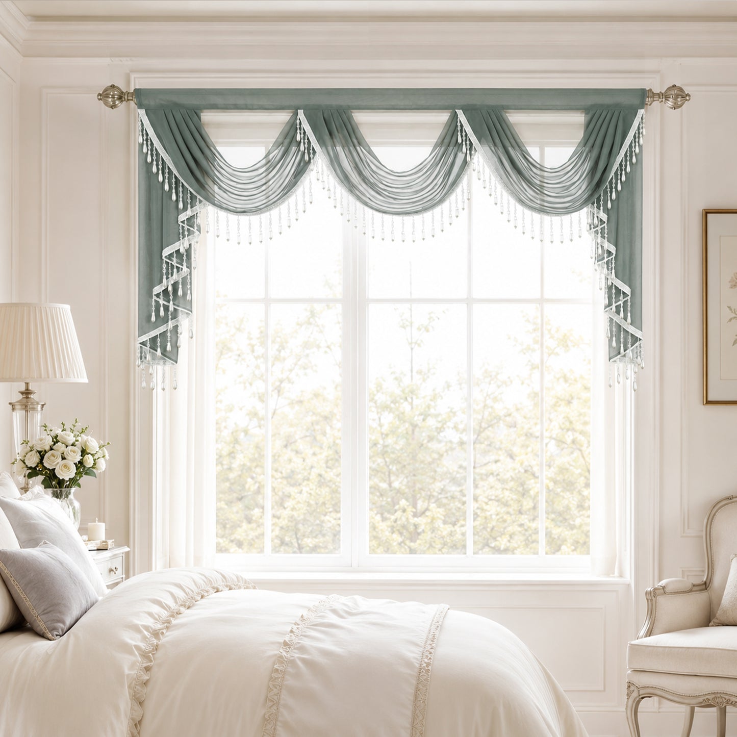 Custom-Made Solid Sheer Waterfall Valance