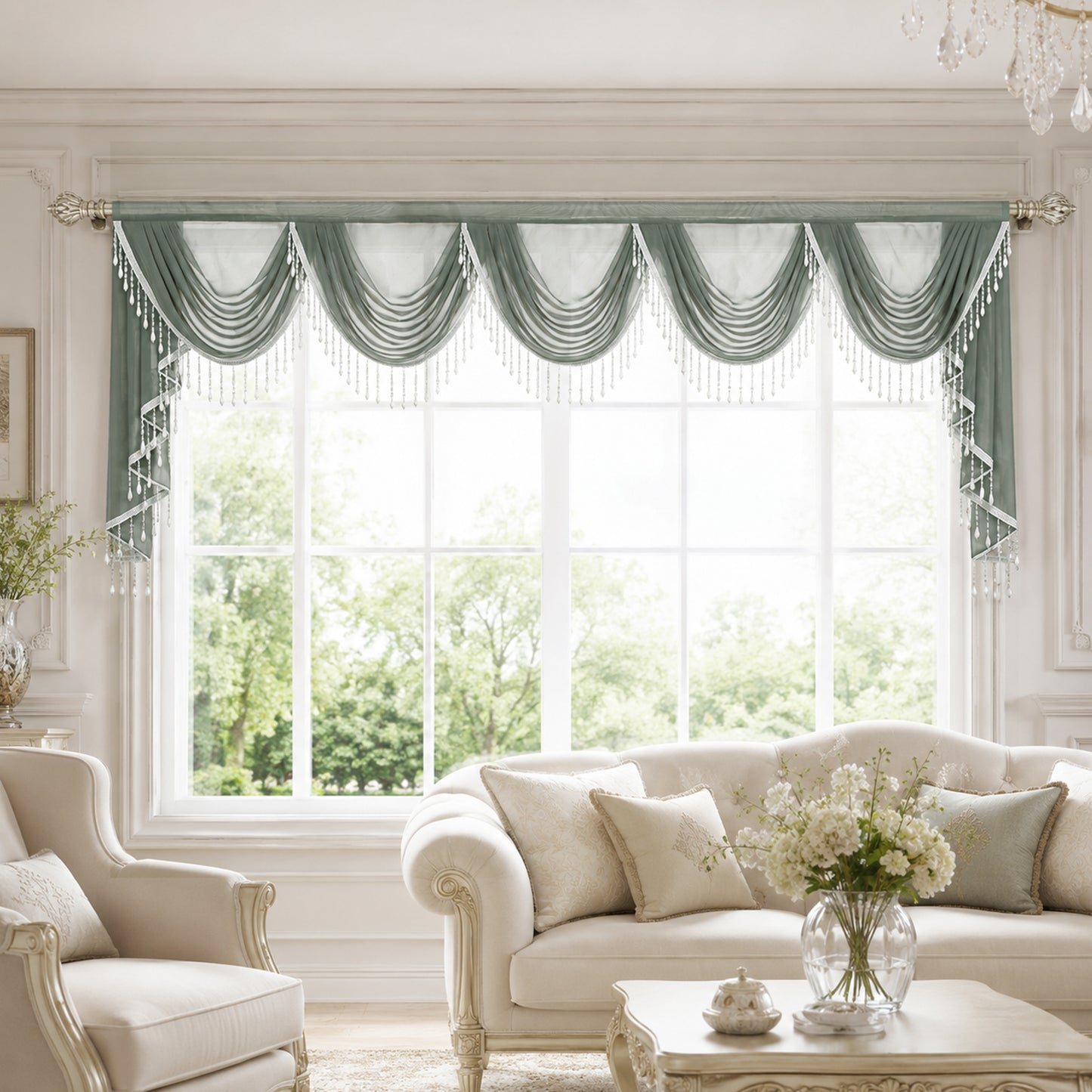 Custom-Made Solid Sheer Waterfall Valance
