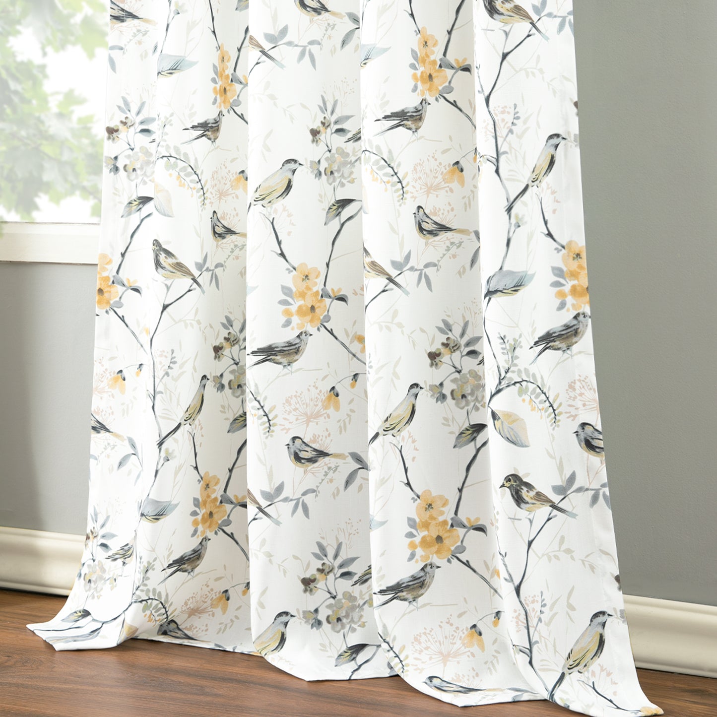 Custom-Made Bird Print Cotton Light Filtering Curtains