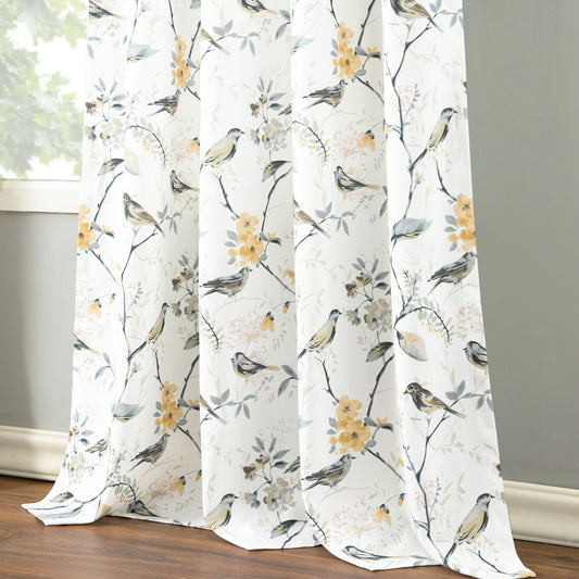 Custom-Made Bird Print Cotton Light Filtering Curtains