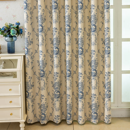 Custom-Made Vintage Floral Toile Room Darkening Curtains
