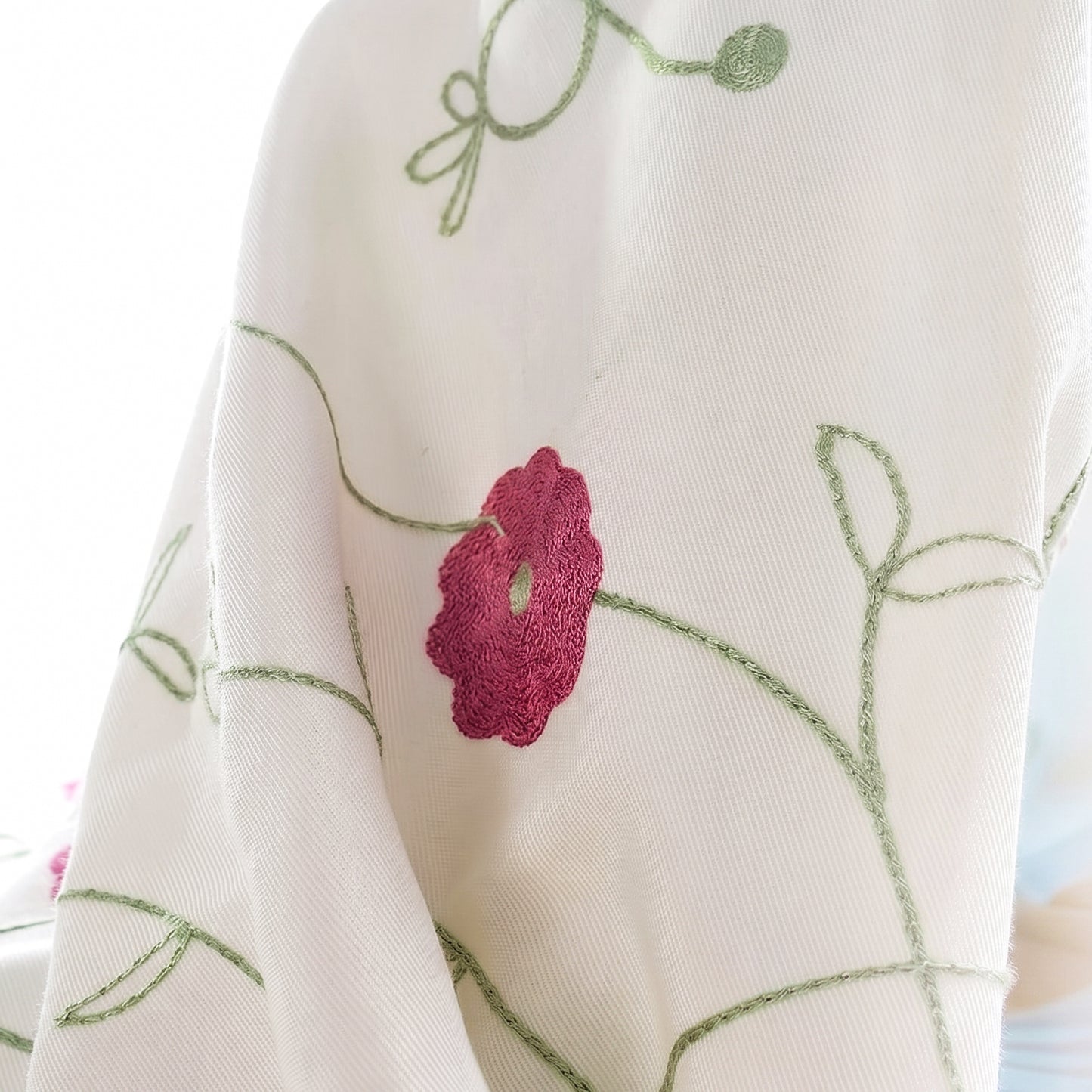 Custom-Made Botanical Vine Embroidered Linen Light Filtering Curtains