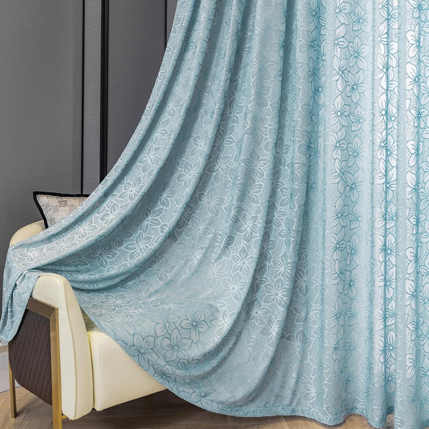 Custom-Made Country Style Floral Jacquard Sheer Curtains