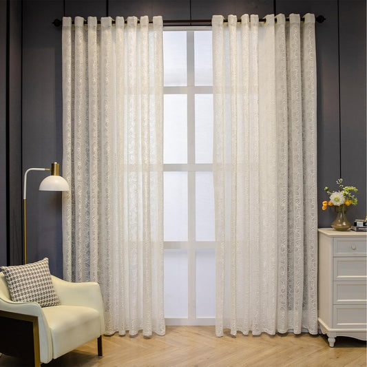 Custom-Made Country Style Floral Jacquard Sheer Curtains