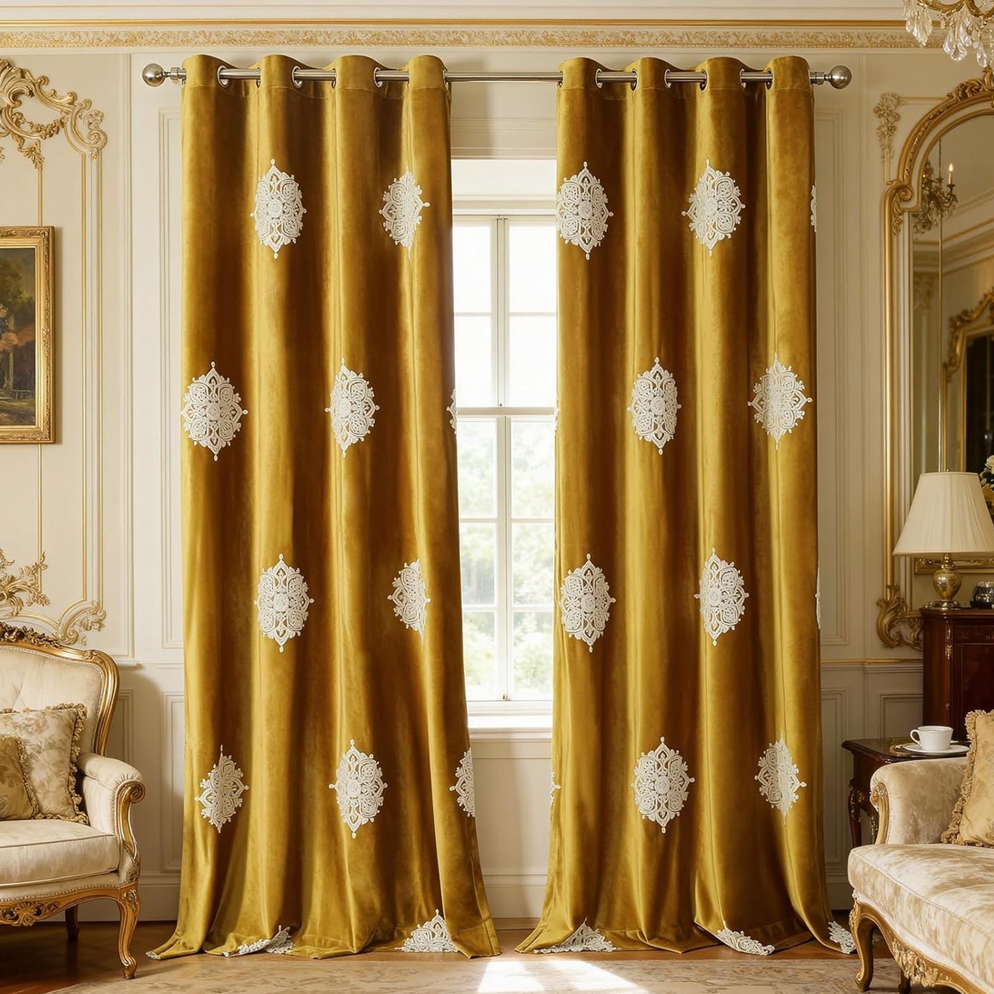 Custom-Made Embroidered Velvet Room Darkening Curtains