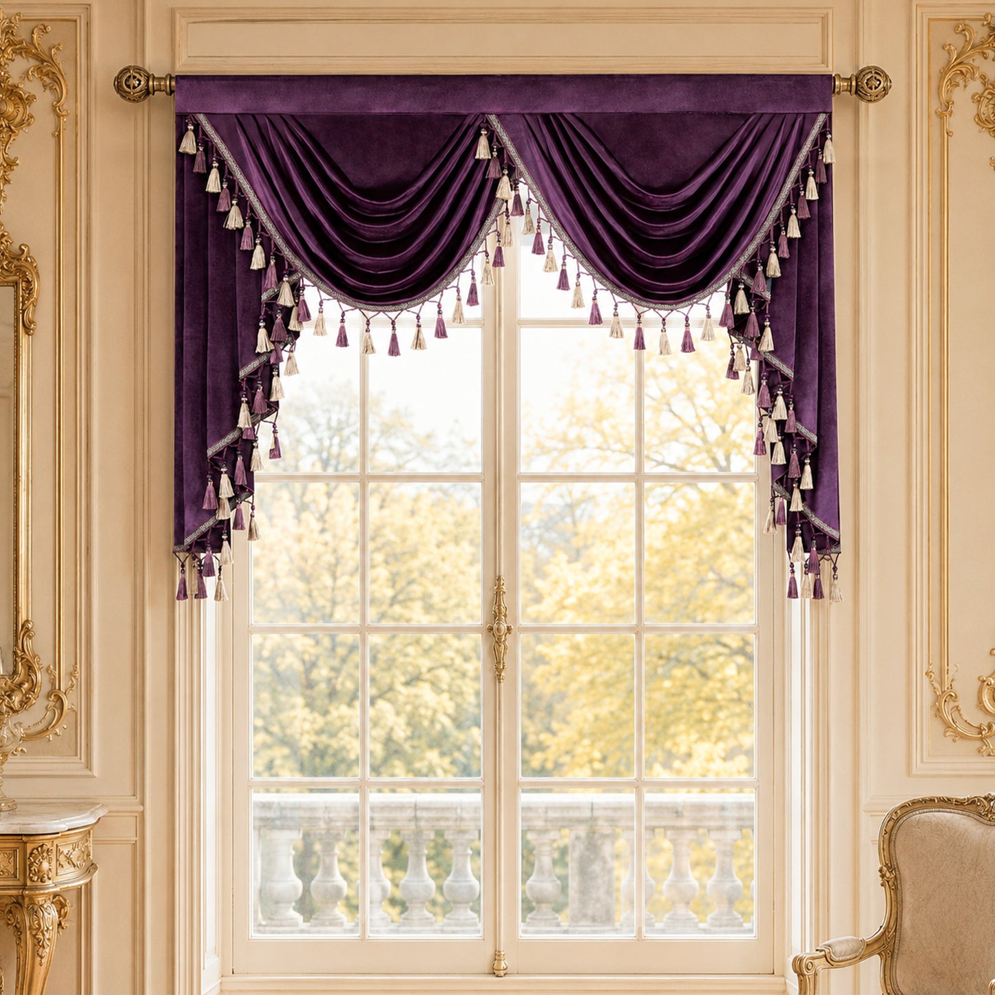 Custom-Made Solid Velvet Waterfall Valance