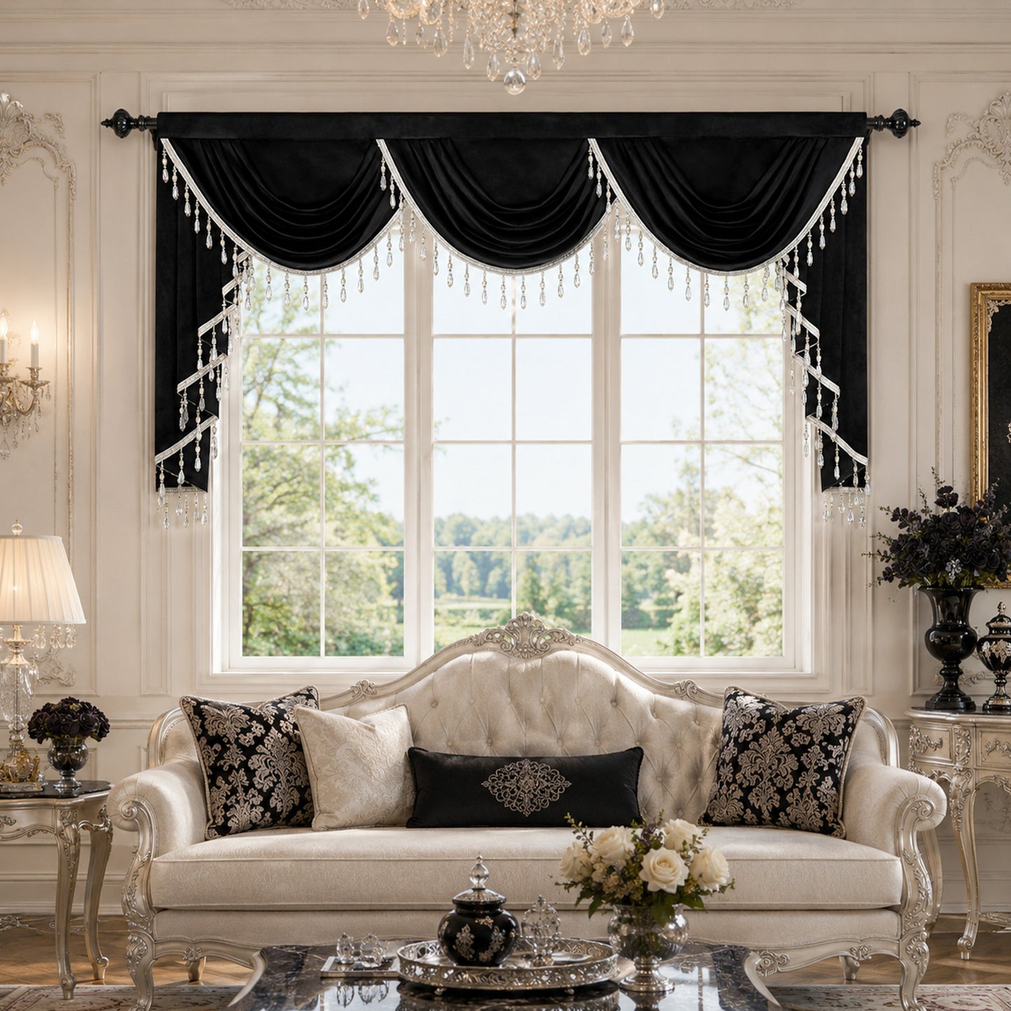 Custom-Made Solid Velvet Waterfall Valance