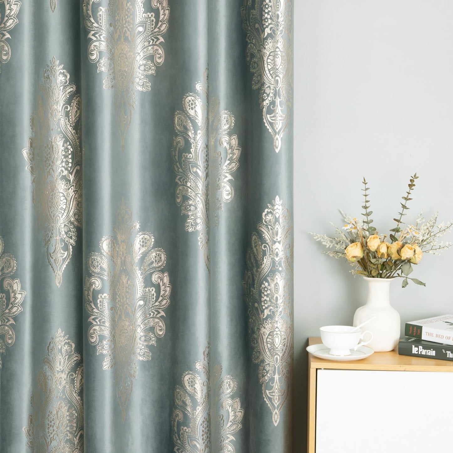 Custom-Made Vintage Gold Foil Velvet Room Darkening Curtains