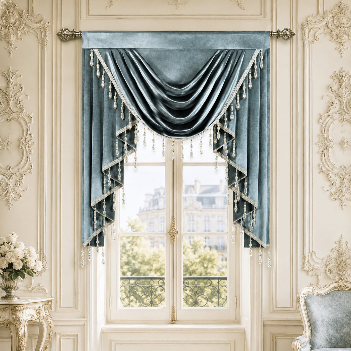 Custom-Made Solid Velvet Waterfall Valance