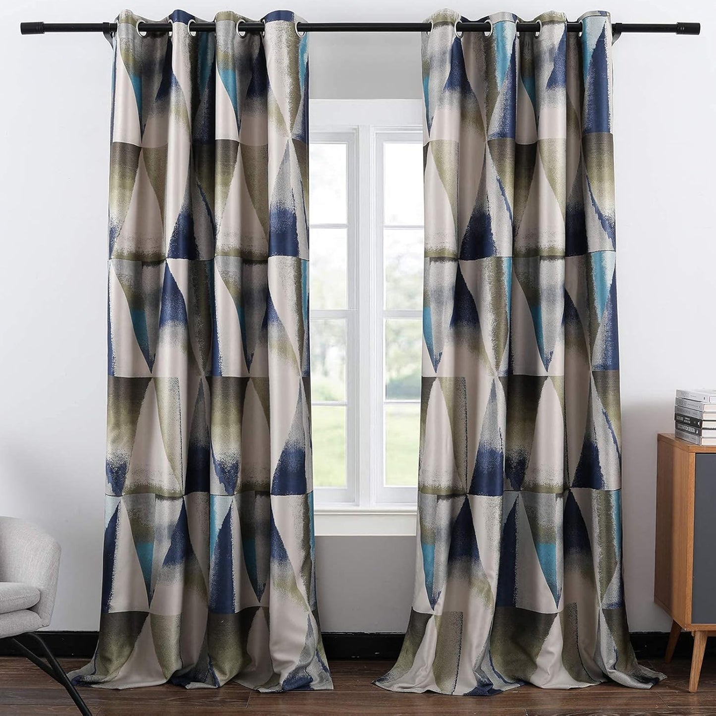 Custom-Made Modern Geometric Print Room Darkening Curtains