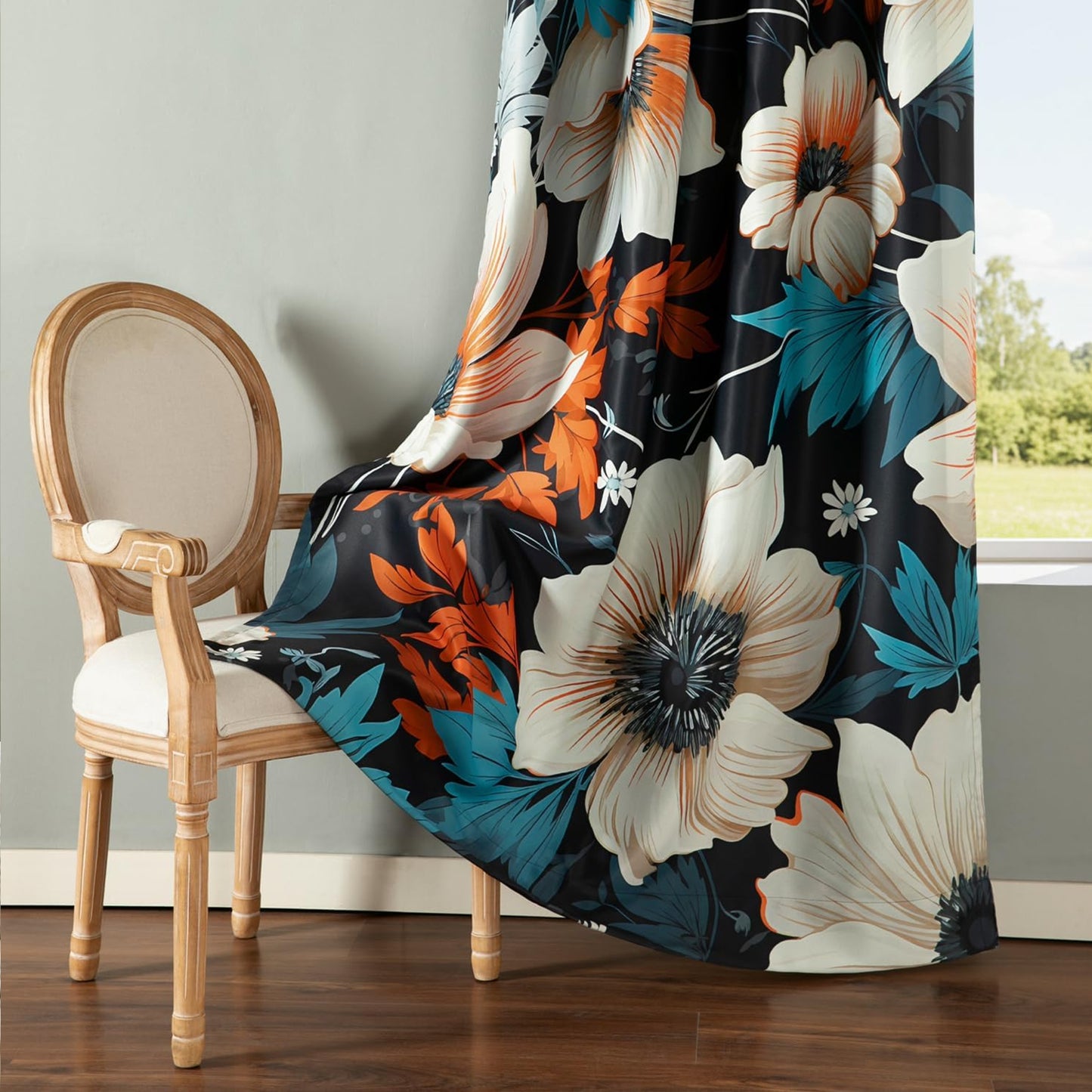 Custom-Made Vintage Floral Print Room Darkening Curtains