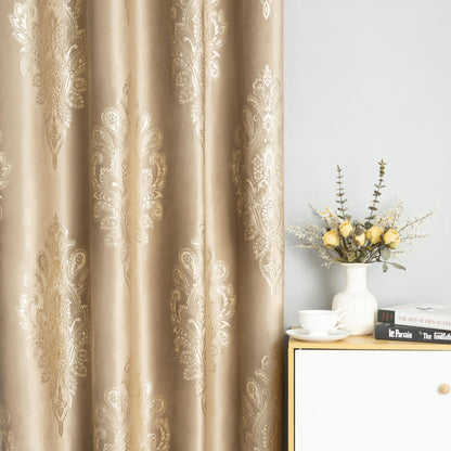 Custom-Made Vintage Gold Foil Velvet Room Darkening Curtains