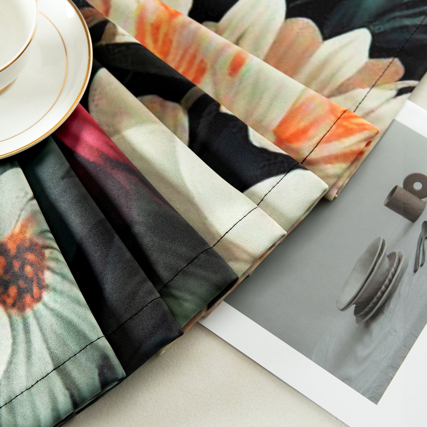 Custom-Made Vintage Floral Print Room Darkening Curtains