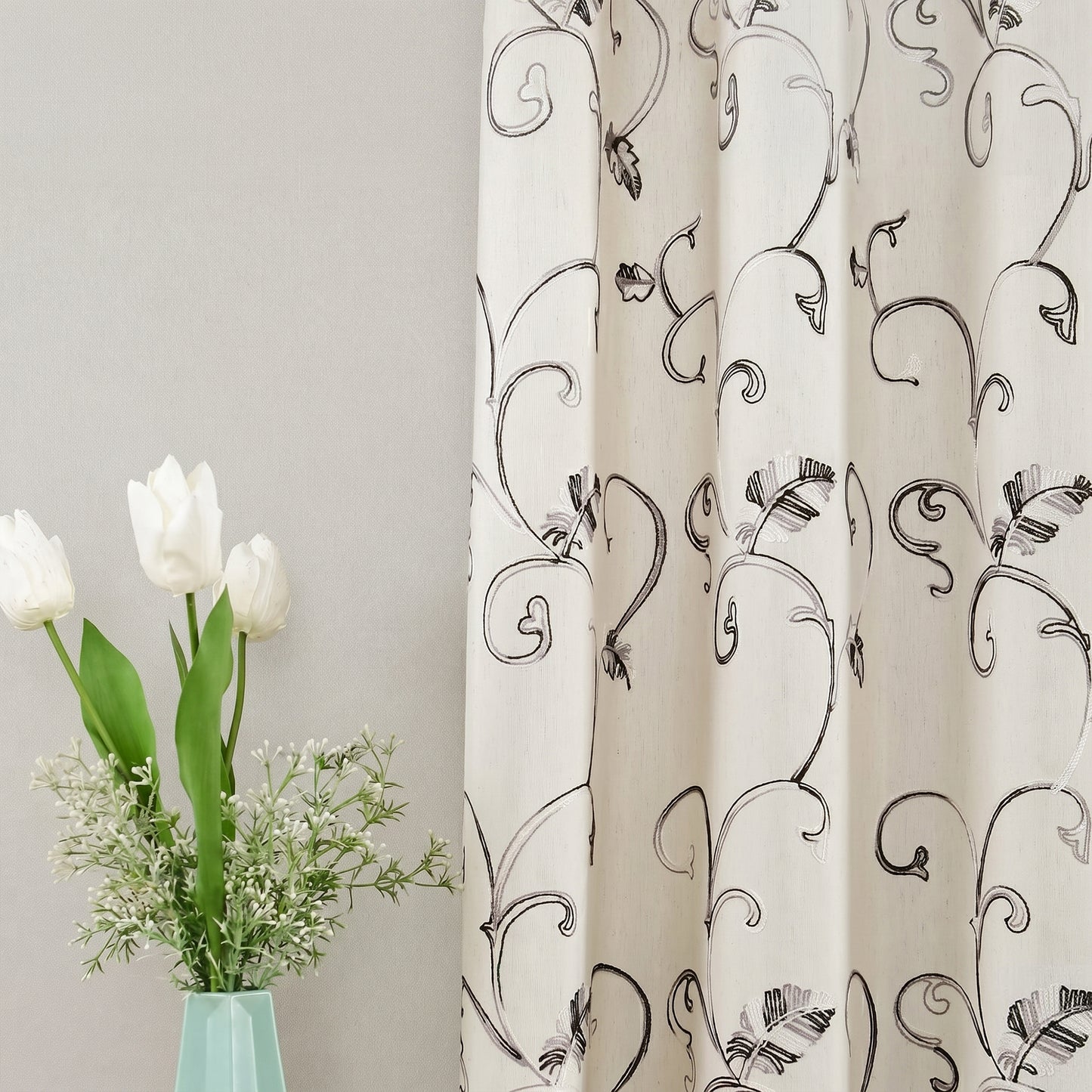 Custom-Made Botanical Vine Embroidered Room Darkening Curtains