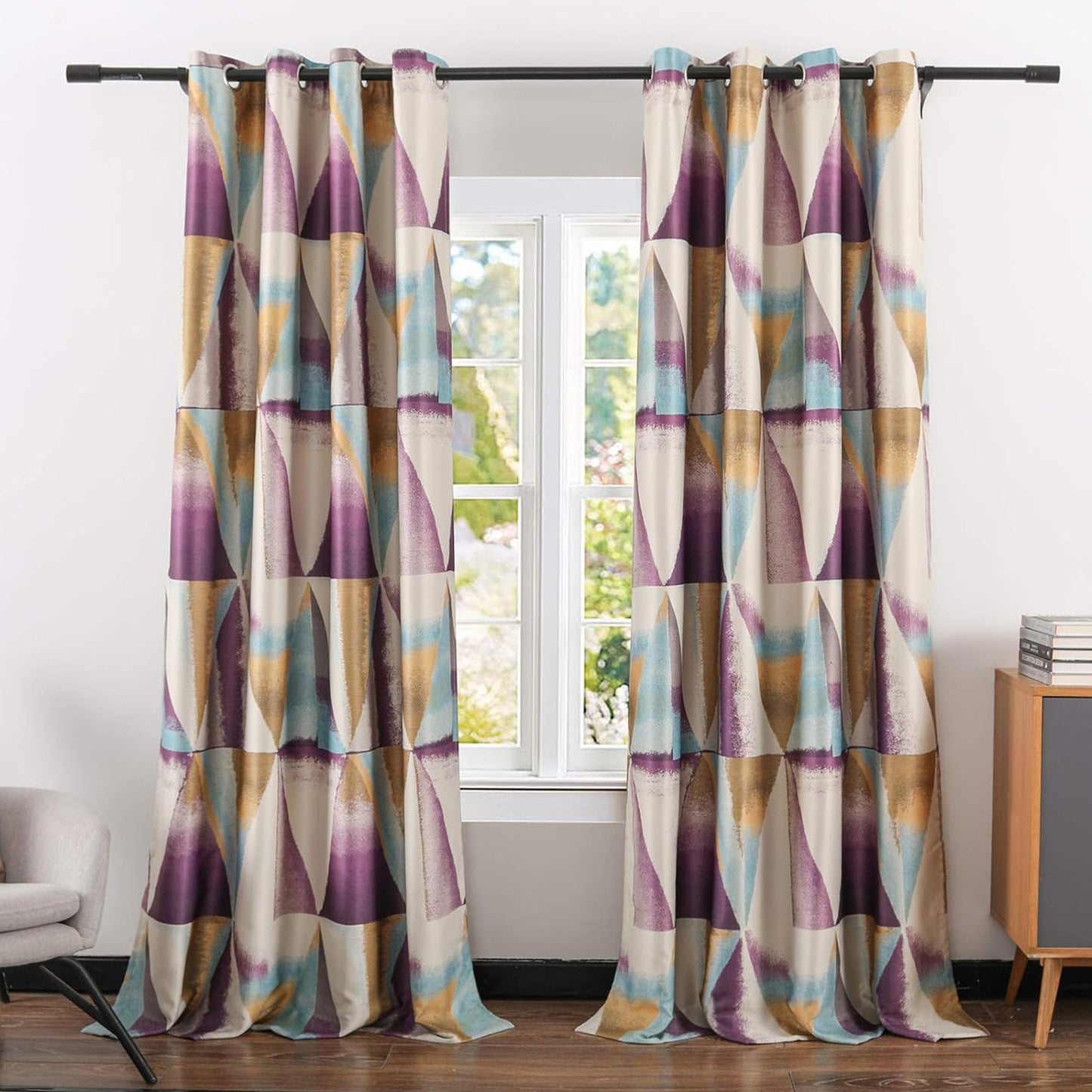 Custom-Made Modern Geometric Print Room Darkening Curtains
