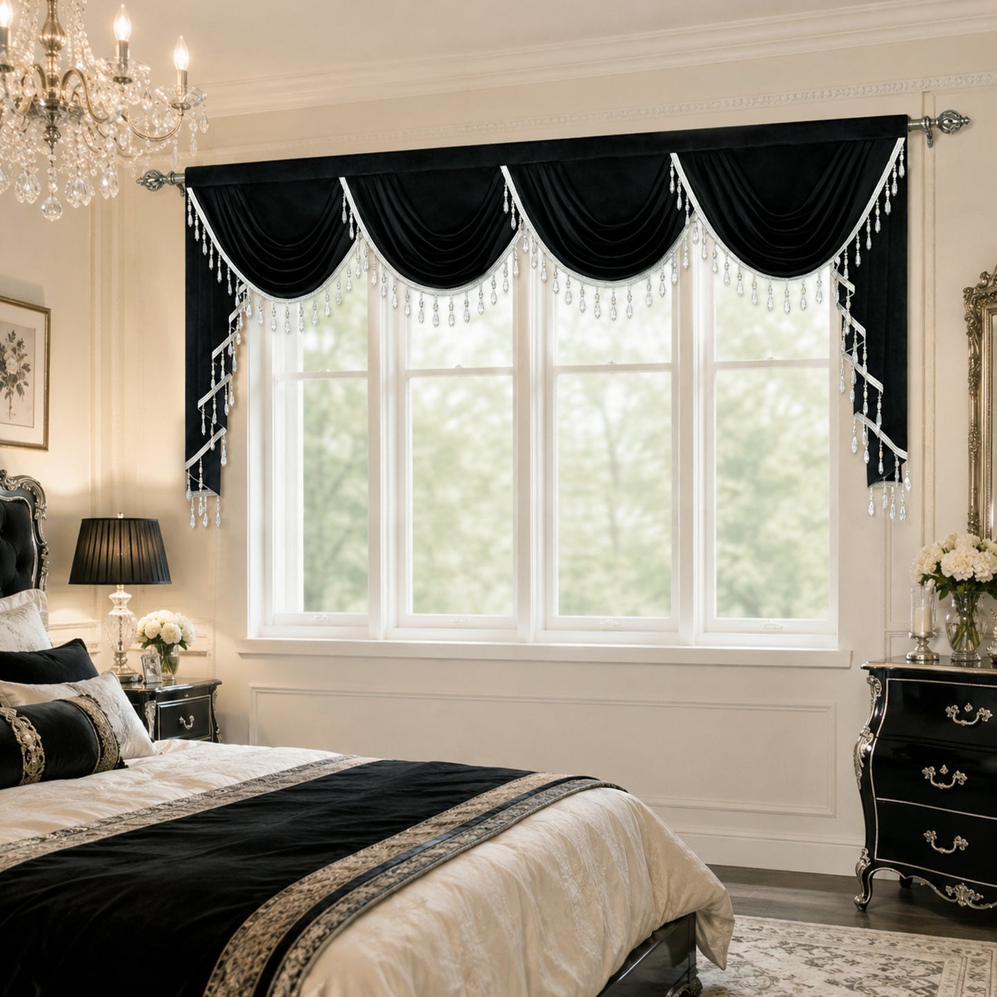 Custom-Made Solid Velvet Waterfall Valance