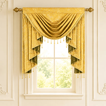 Custom-Made Gold Foil Velvet Waterfall Valance