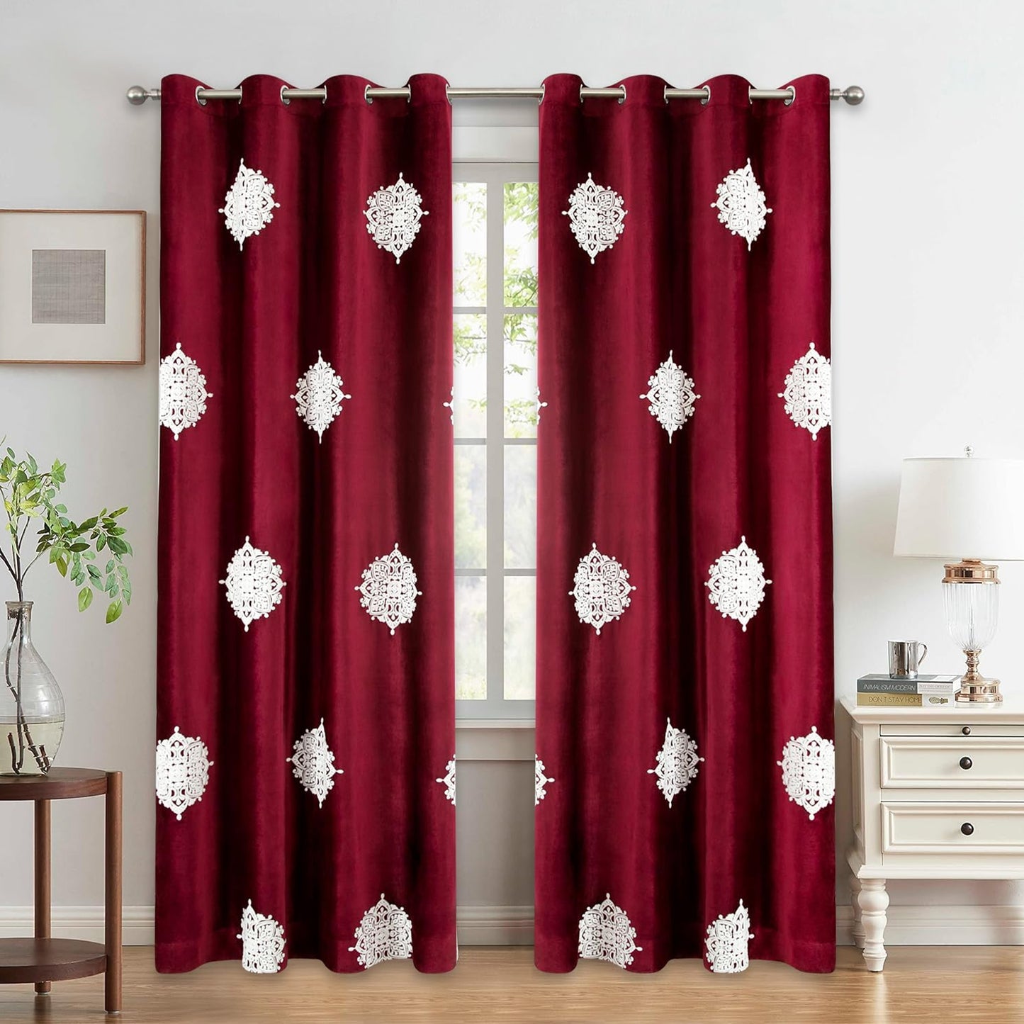 Custom-Made Embroidered Velvet Room Darkening Curtains