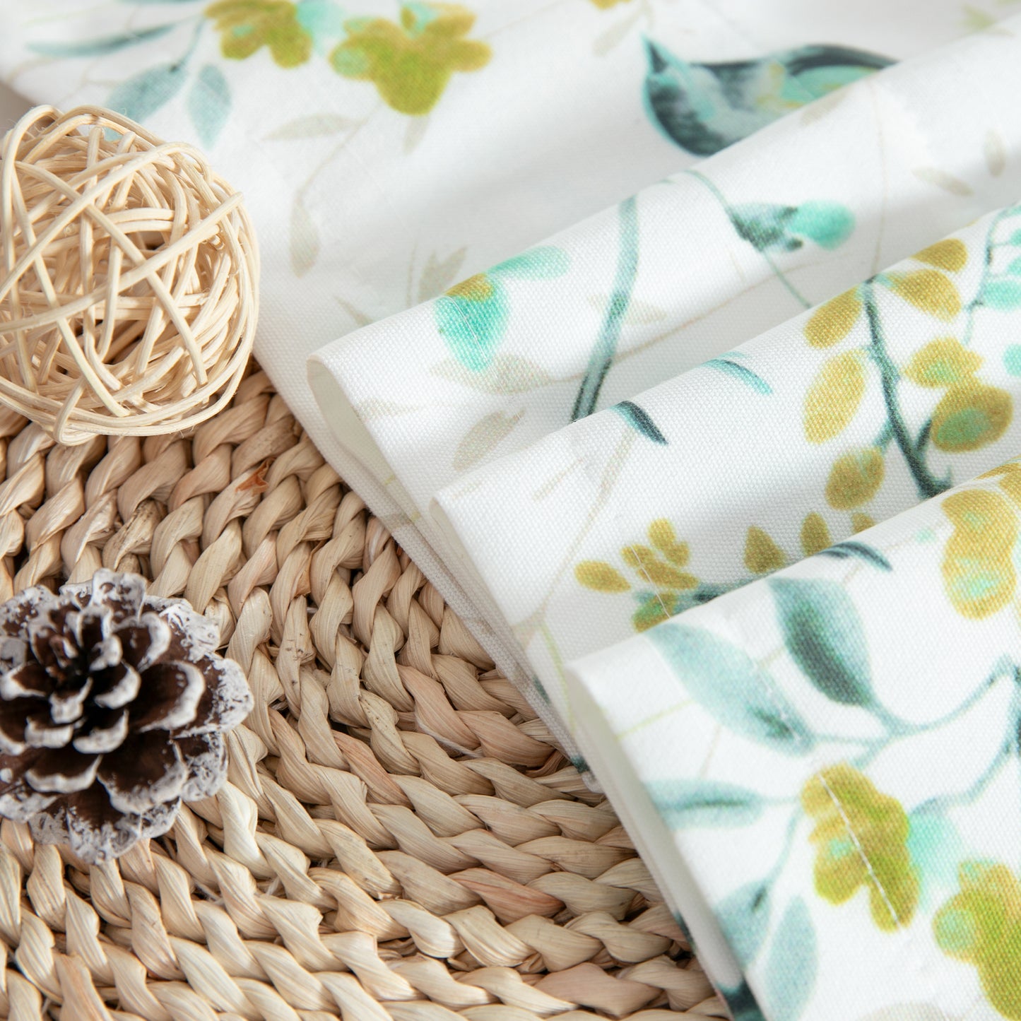 Custom-Made Bird Print Cotton Light Filtering Curtains