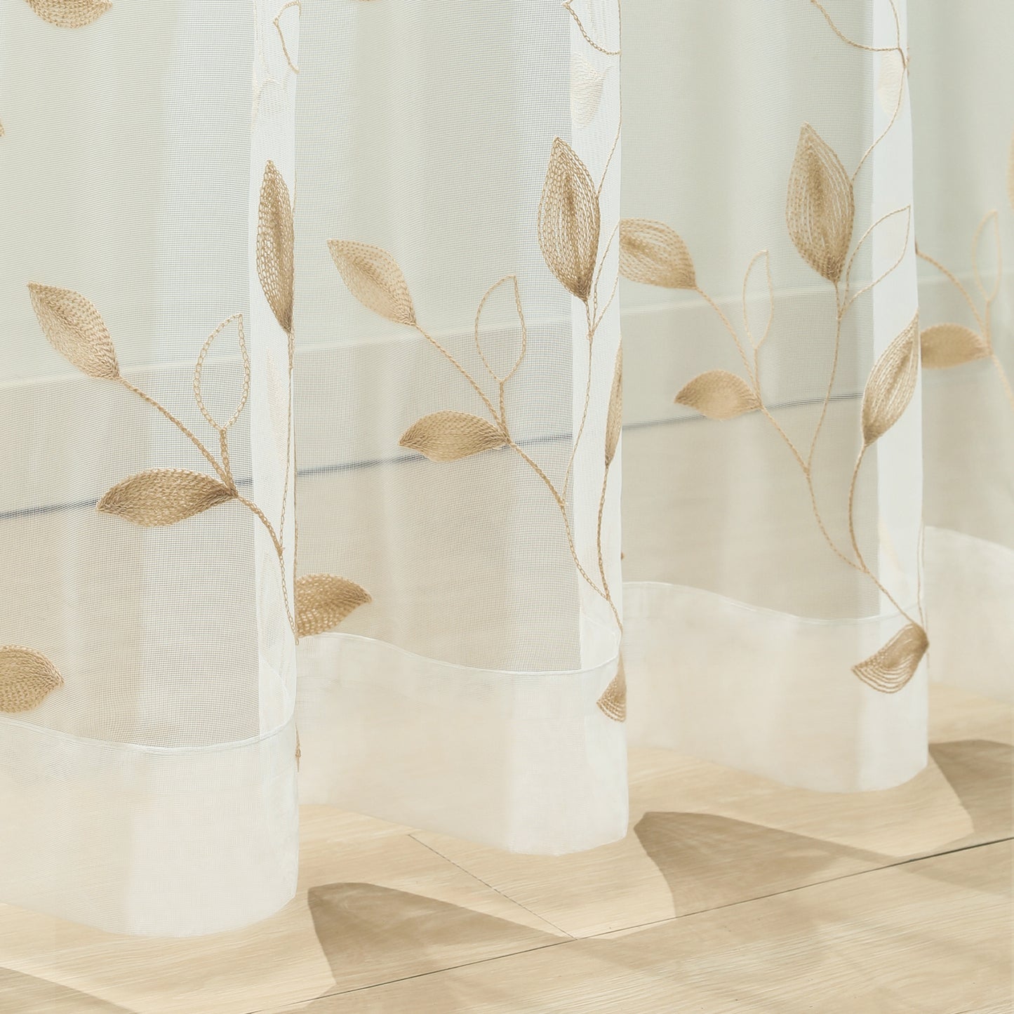 Custom-Made Leaf Embroidered Sheer Curtains
