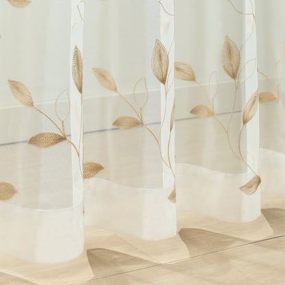 Custom-Made Leaf Embroidered Sheer Curtains