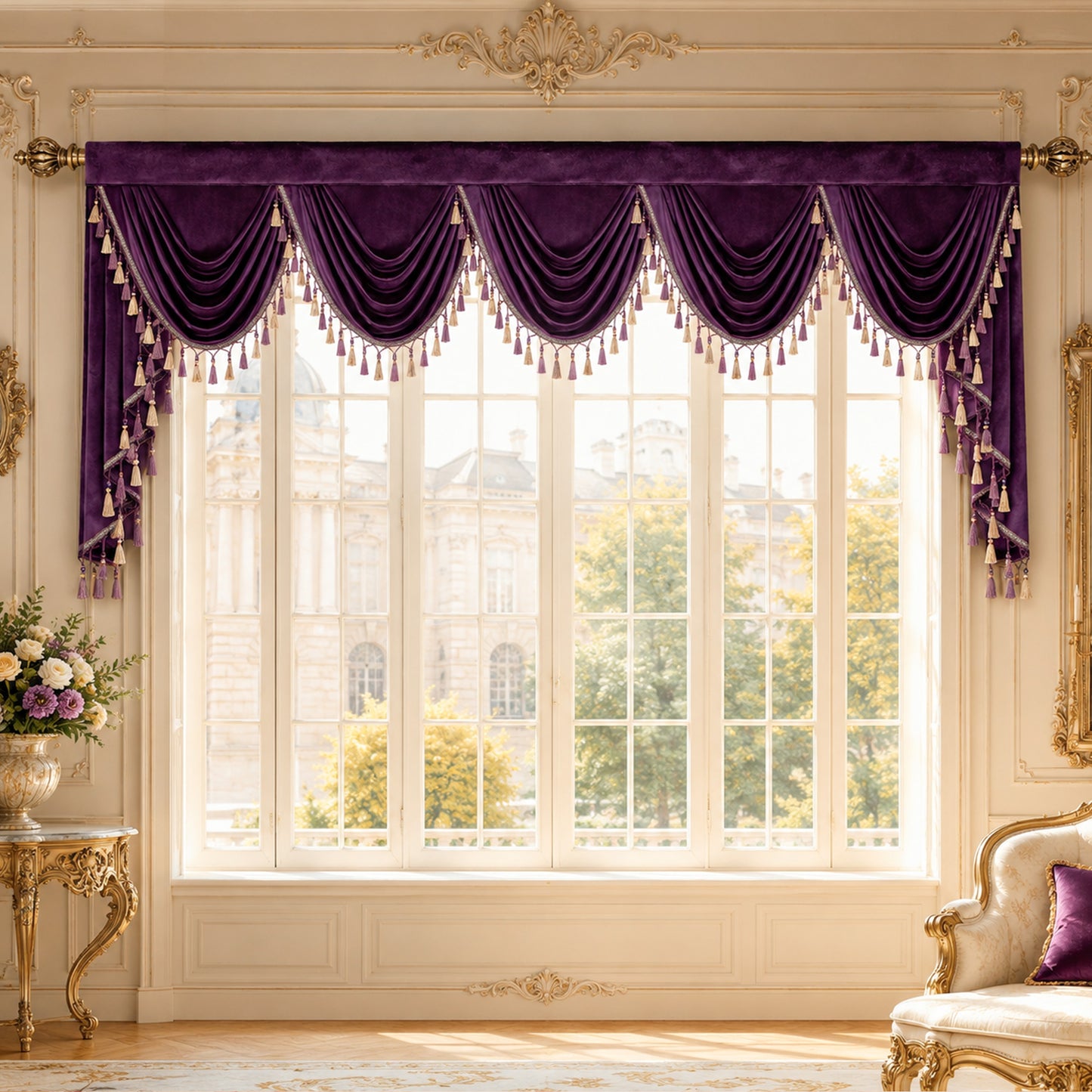 Custom-Made Solid Velvet Waterfall Valance