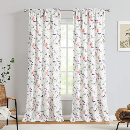 Custom-Made Bird Print Cotton Light Filtering Curtains