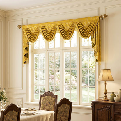 Custom-Made Gold Foil Velvet Waterfall Valance