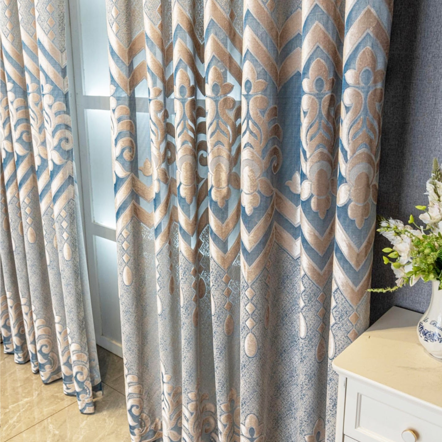 Custom-Made Jacquard Damask Sheer Curtains