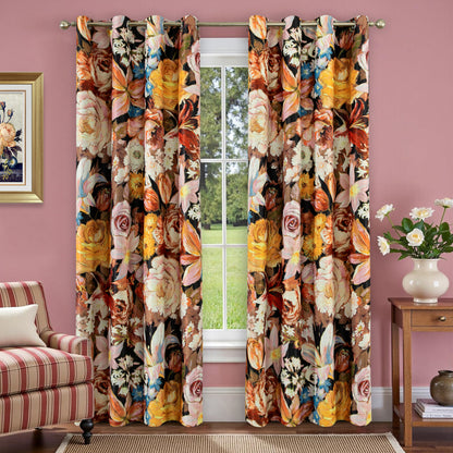 Custom-Made Vintage Floral Print Room Darkening Curtains