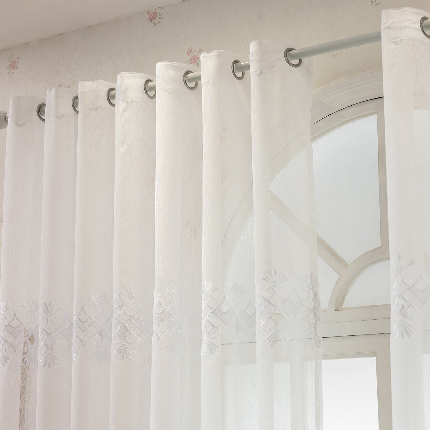 Custom-Made Geometric Embroidered Sheer Curtains