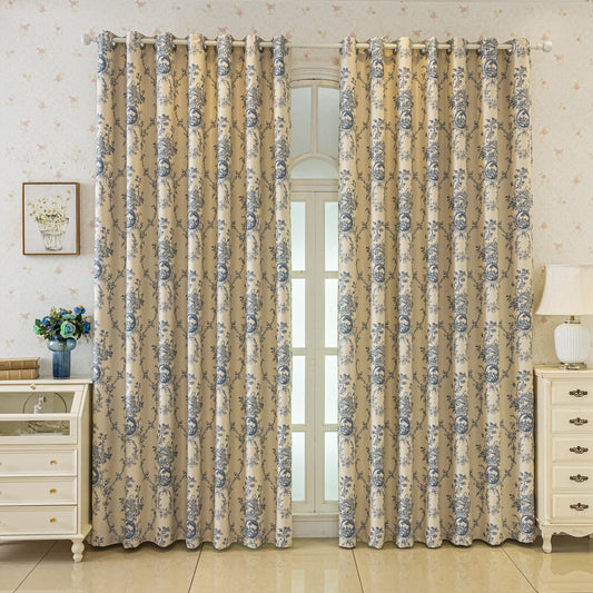 Custom-Made Vintage Floral Toile Room Darkening Curtains