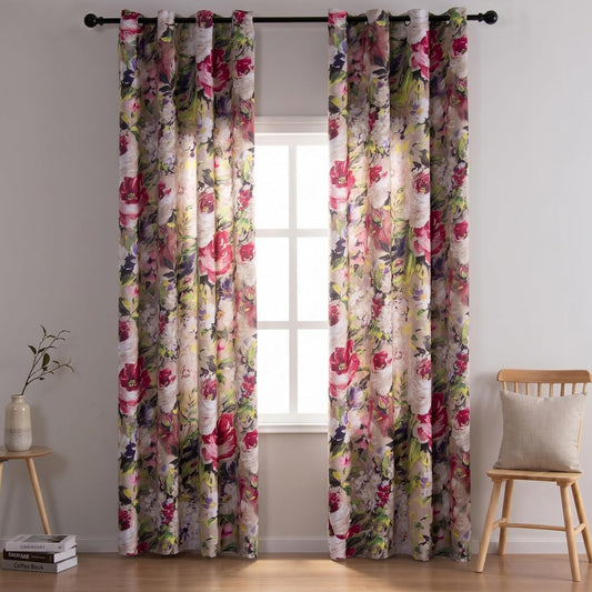 Custom-Made Vintage Large Floral Print Room Darkening Curtains