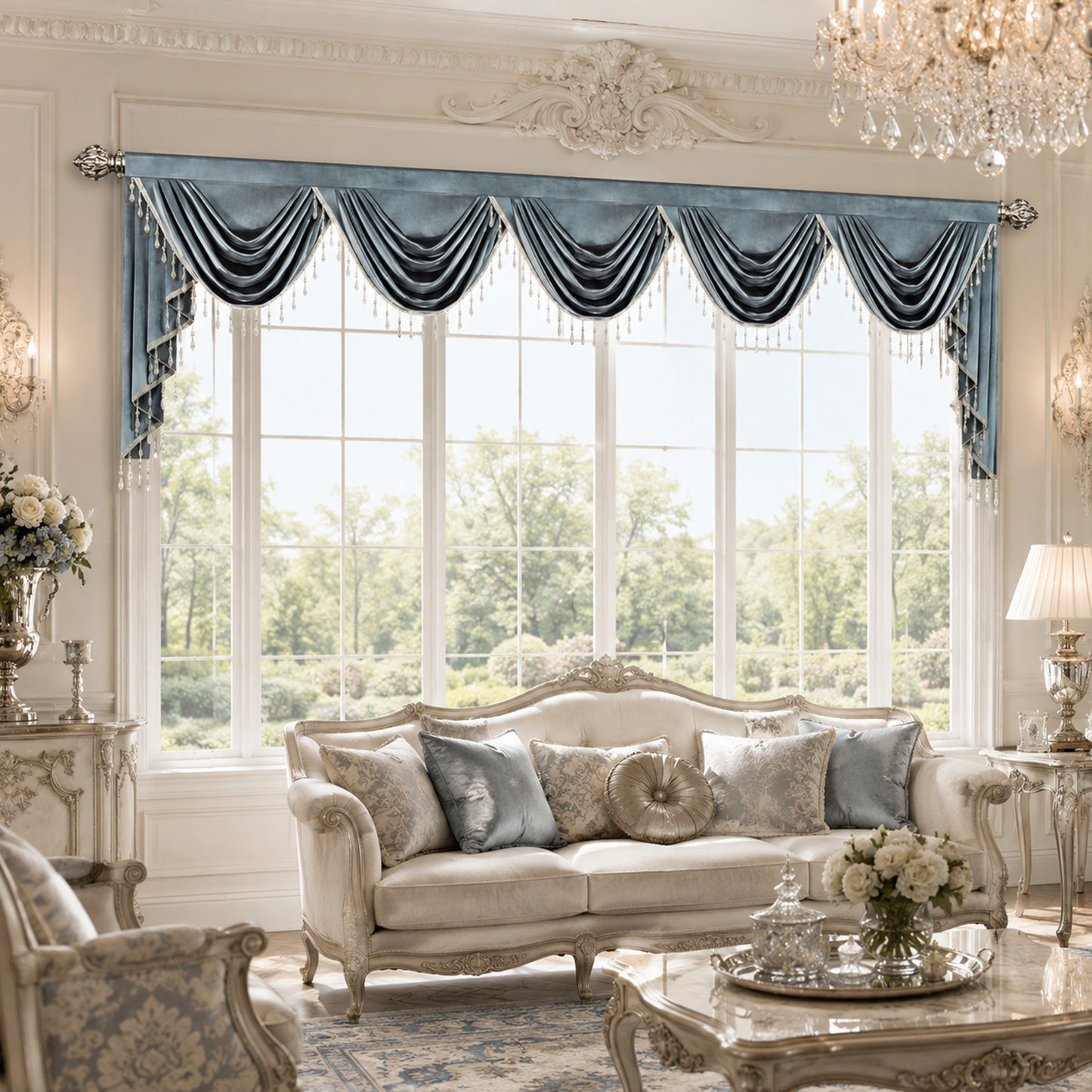 Custom-Made Solid Velvet Waterfall Valance