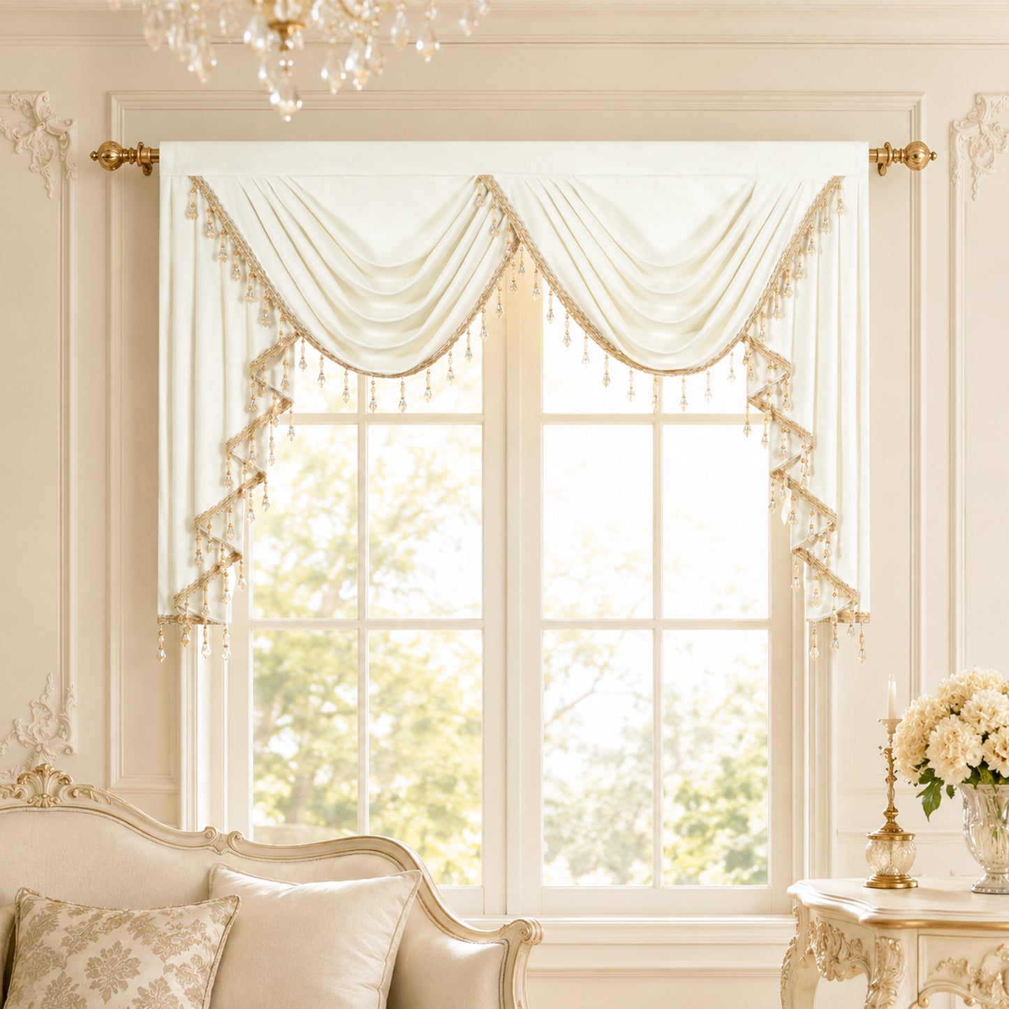 Custom-Made Solid Velvet Waterfall Valance