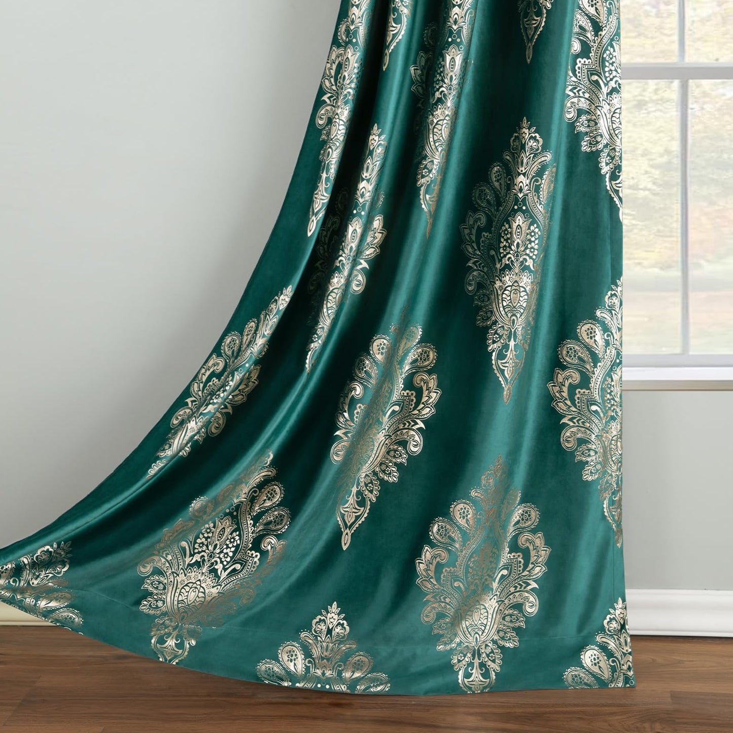 Custom-Made Vintage Gold Foil Velvet Room Darkening Curtains