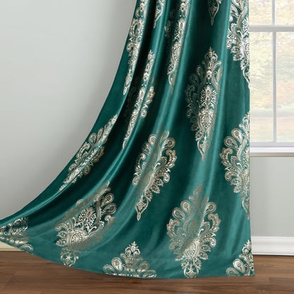 Custom-Made Vintage Gold Foil Velvet Room Darkening Curtains