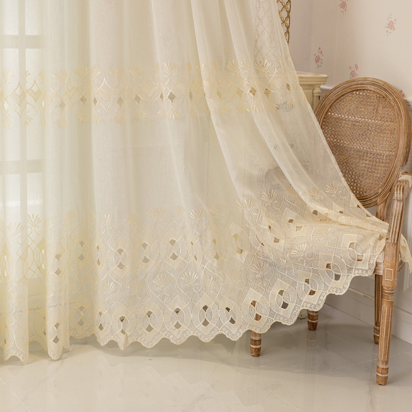 Custom-Made Geometric Embroidered Sheer Curtains