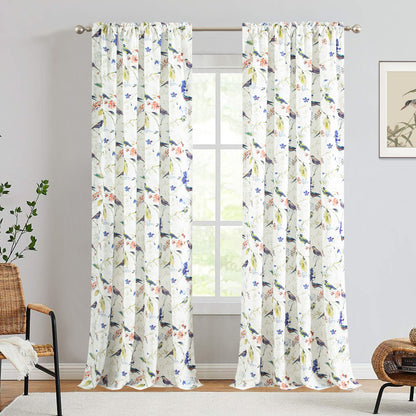 Custom-Made Bird Print Cotton Light Filtering Curtains