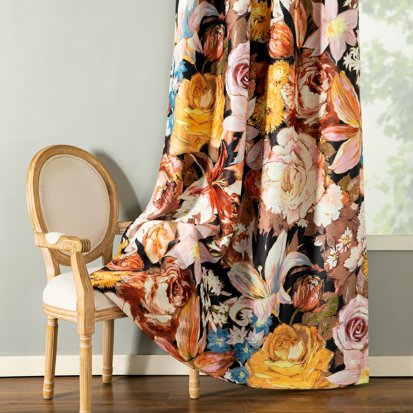 Custom-Made Vintage Floral Print Room Darkening Curtains
