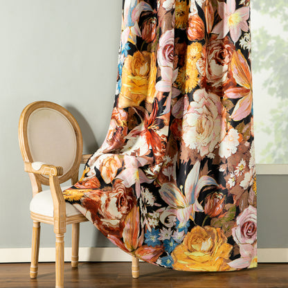 Custom-Made Vintage Floral Print Room Darkening Curtains