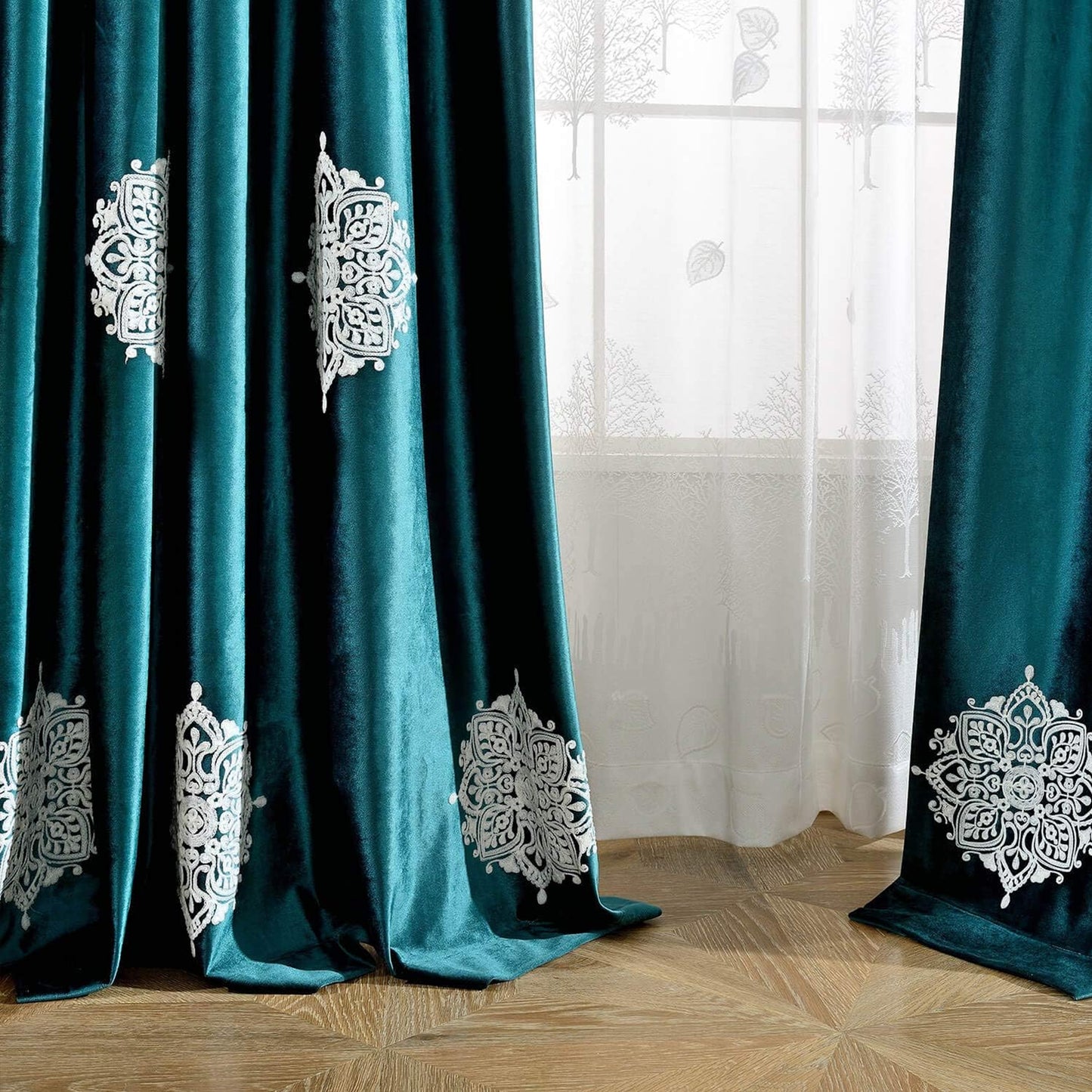 Custom-Made Embroidered Velvet Room Darkening Curtains