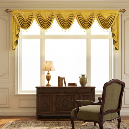 Custom-Made Gold Foil Velvet Waterfall Valance