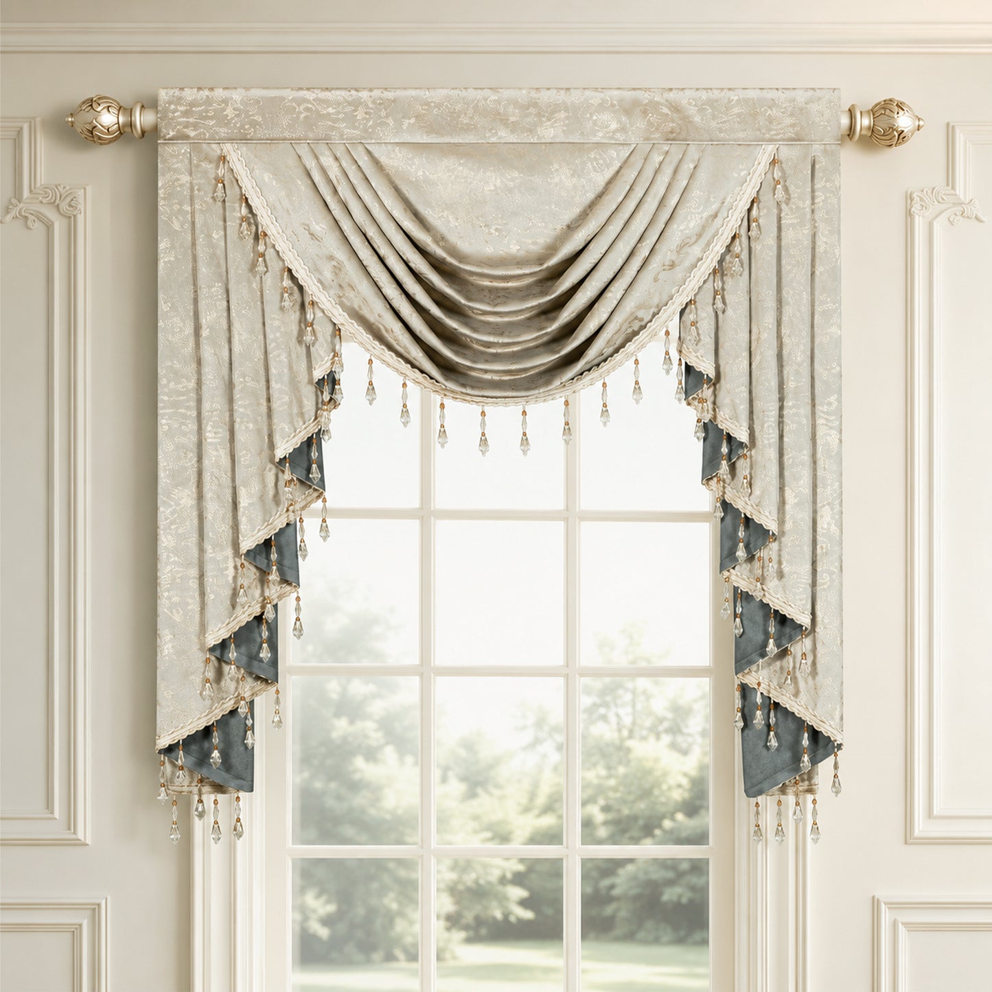 Custom-Made Gold Foil Velvet Waterfall Valance